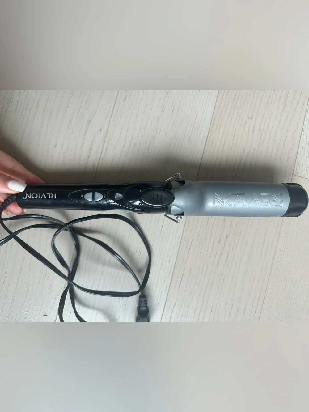 Silver Barrel Curling Iron with Black Handle